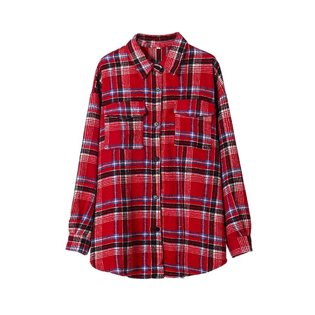 Toppies 2020 Vintage Plaid Shirts Women oversized shirts Female Blouse Tops plus size clothing Long Sleeve Button